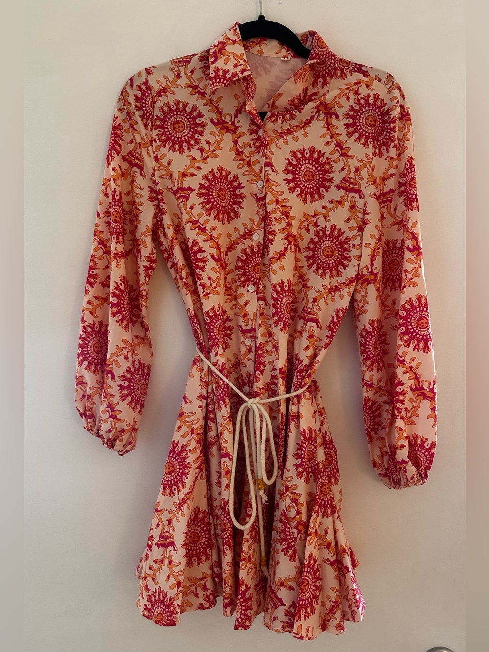 Women's Pink & Orange Floral Button-Front Shirt Dress